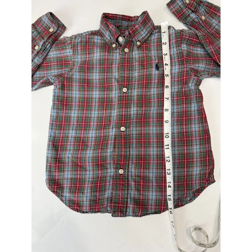 Ralph Lauren Boys 3T Plaid Button Down Shirt Blue Red Pony Logo Preppy Classic